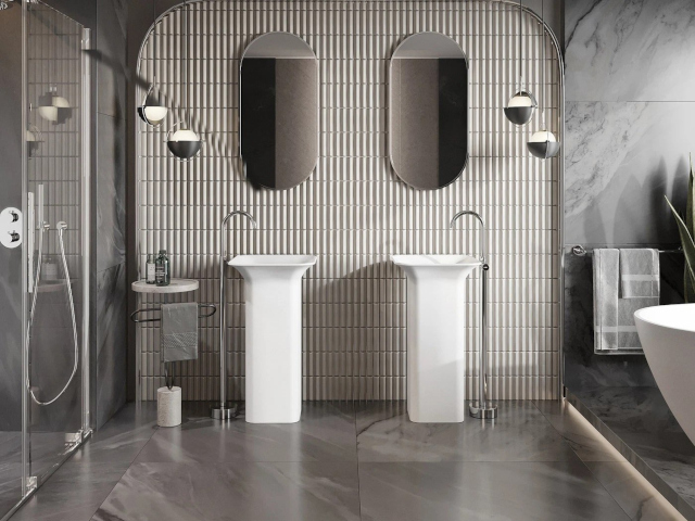 Graphite tiles in the bathroom