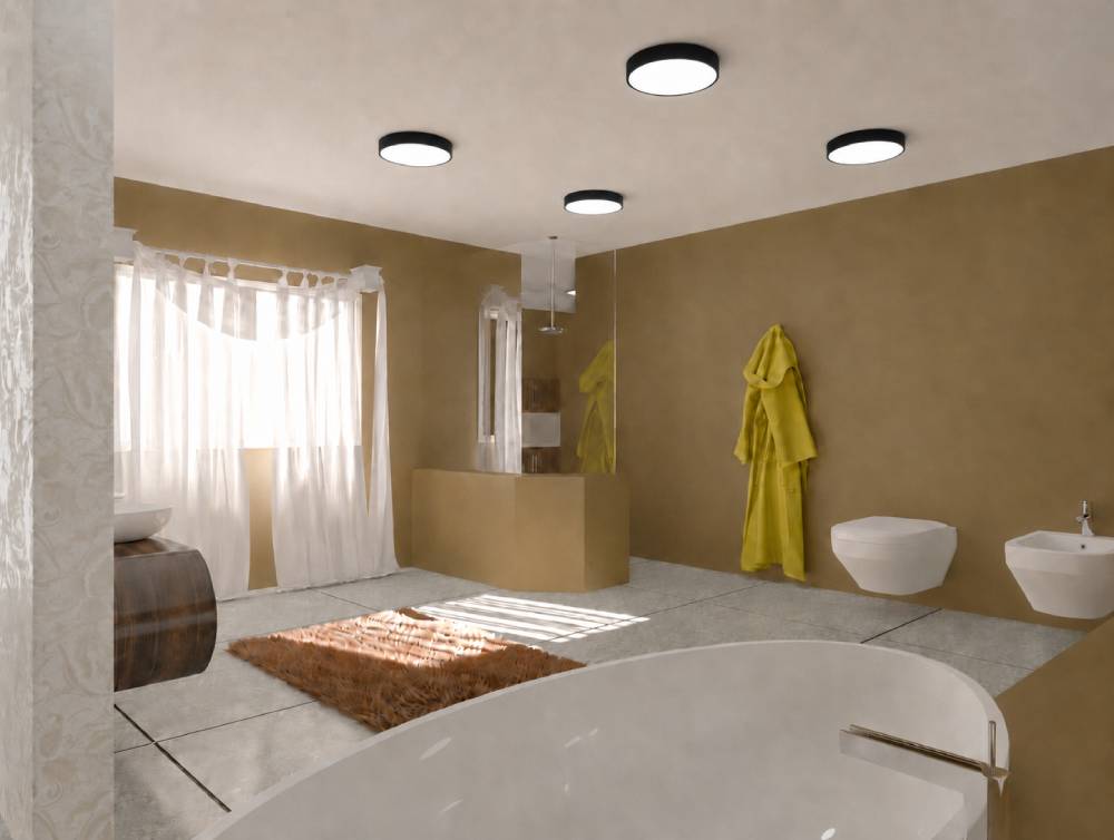 Black ceiling fixtures in the bathroom