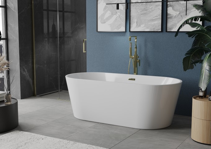 modern bathroom with navy wall