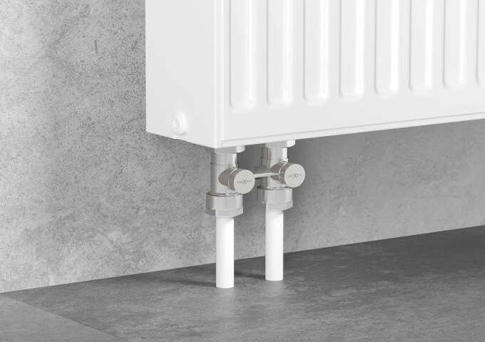 Double pipe radiator valve white