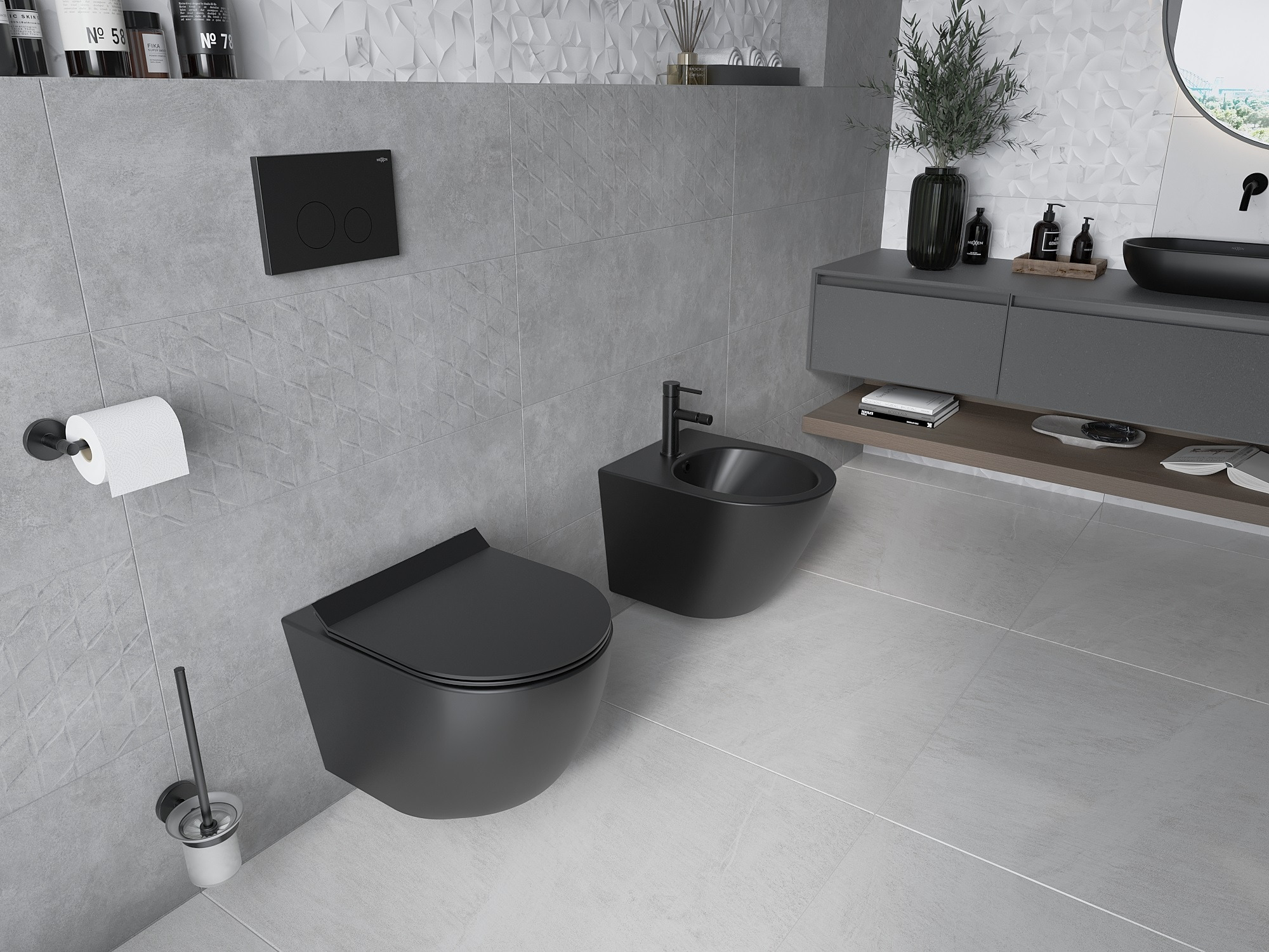 Modern Gray Toilet with Black Accents