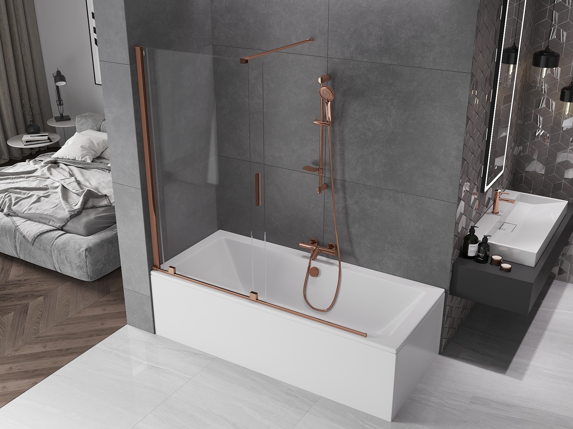 Bathroom with Rose Gold Finish