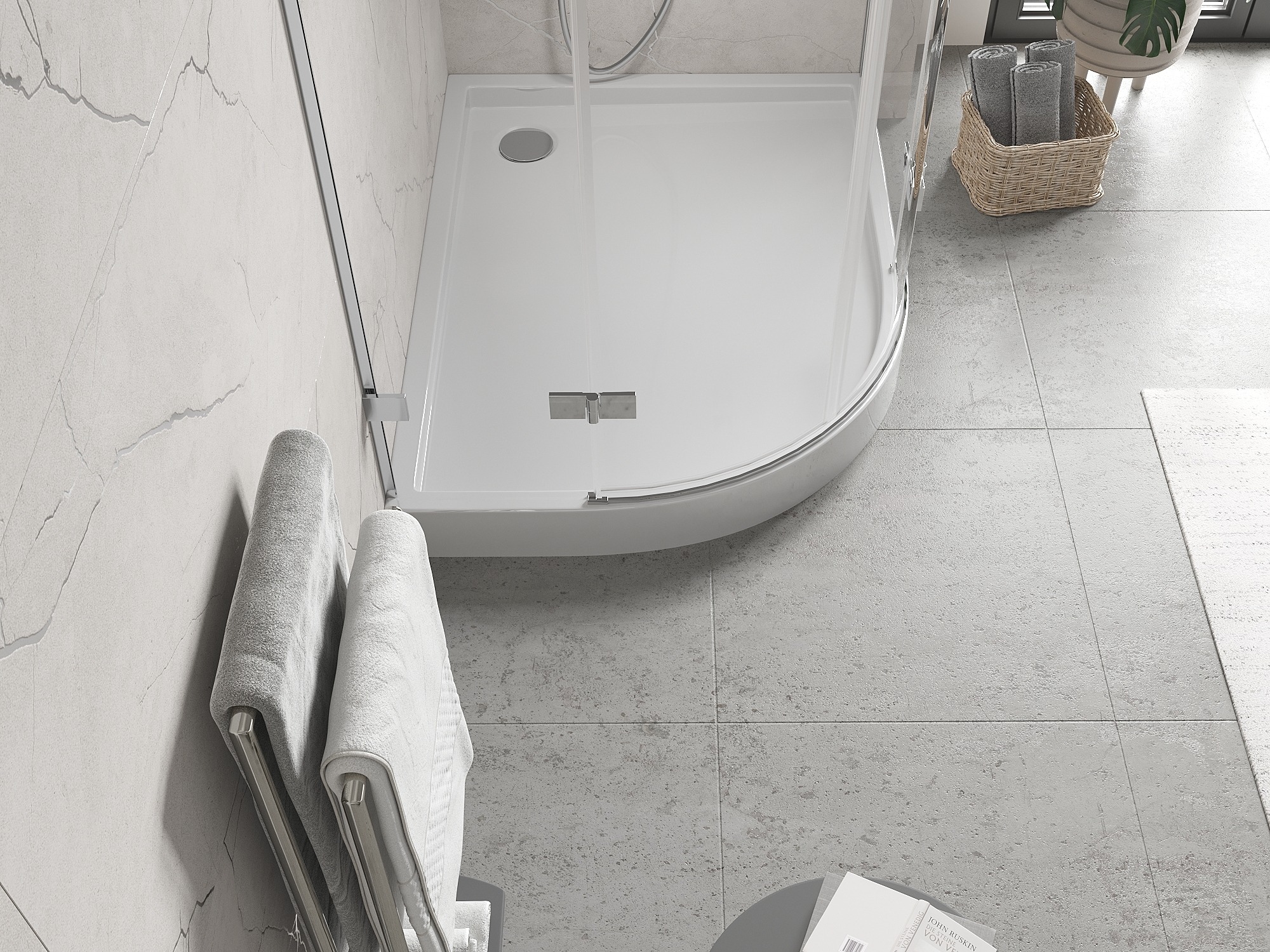 Asymmetrical Semicircular Shower Tray for Bathroom