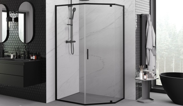 Black Pentagonal Cabin - Modern Geometry in an Elegant Bathroom