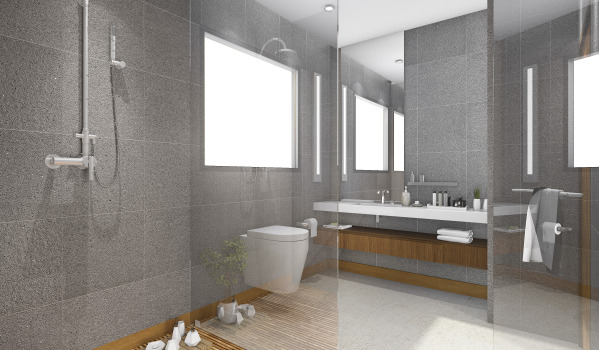 Stylish bathroom with a concealed shower system