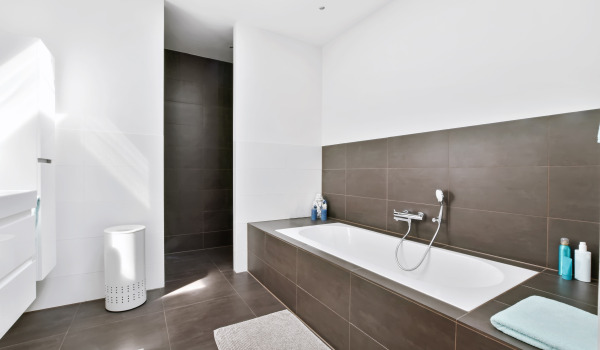 Rectangular bath in a small bathroom