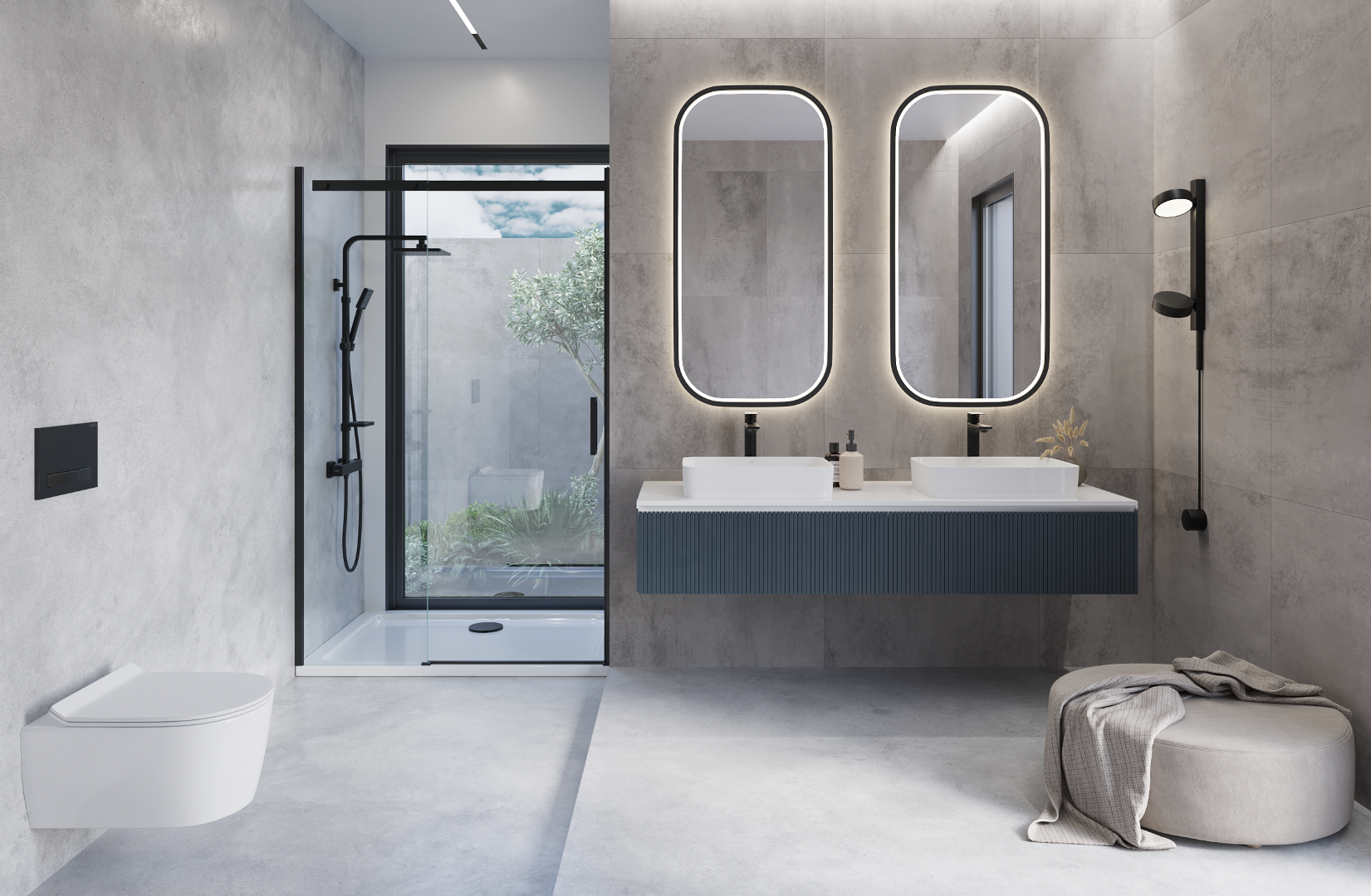 Modern Bathroom with Two Countertop Sinks