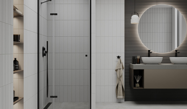 Toned Bathroom with Shower Doors