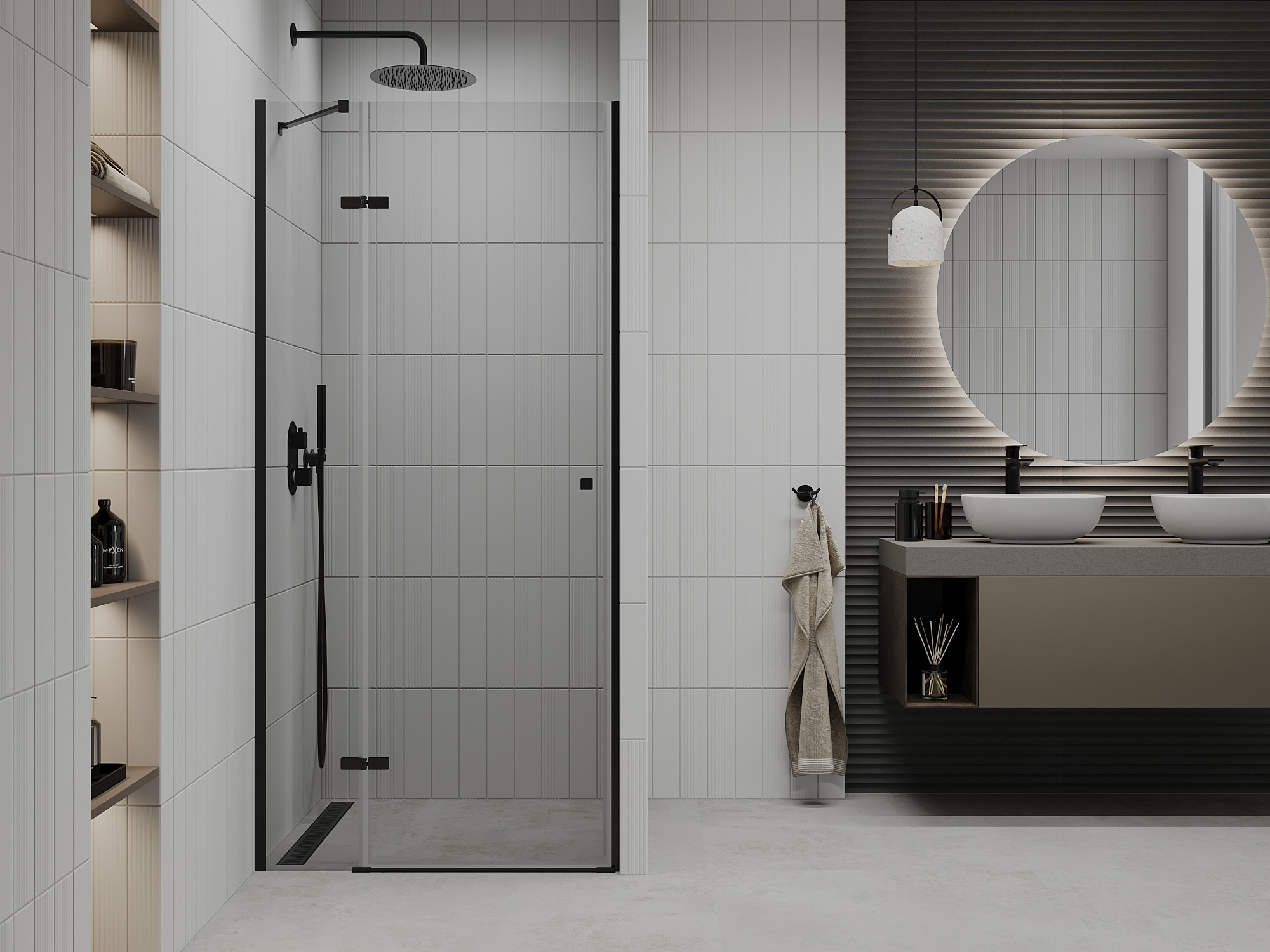 Toned Bathroom with Shower Doors