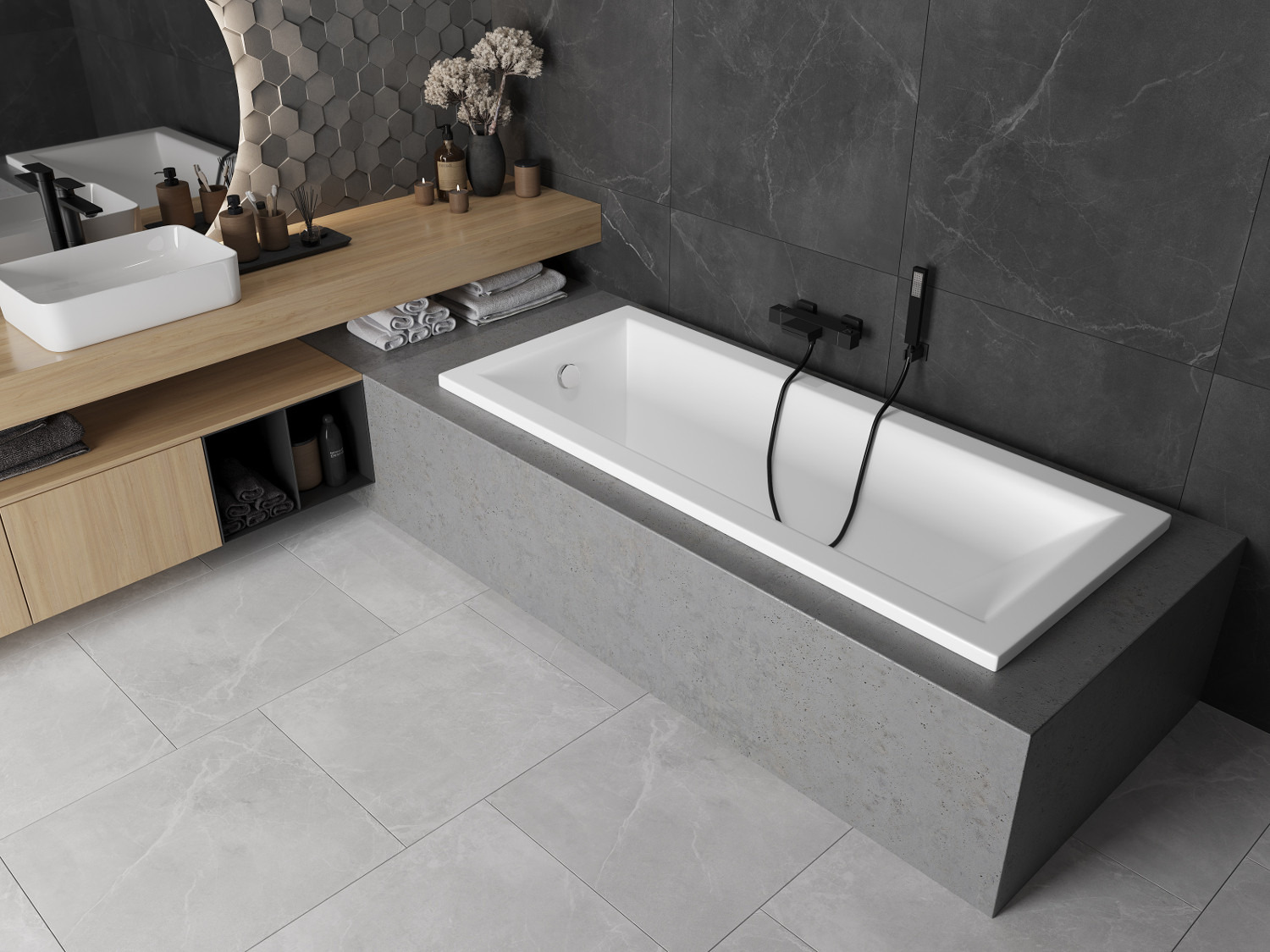 Bathroom in Industrial Style with a Rectangular Bathtub