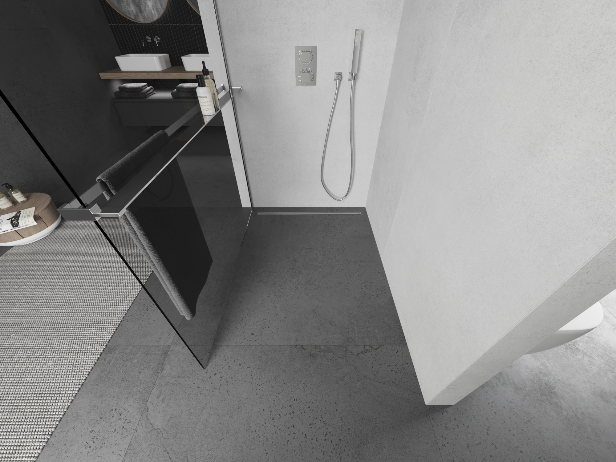 Shower screen with a shelf in modern style