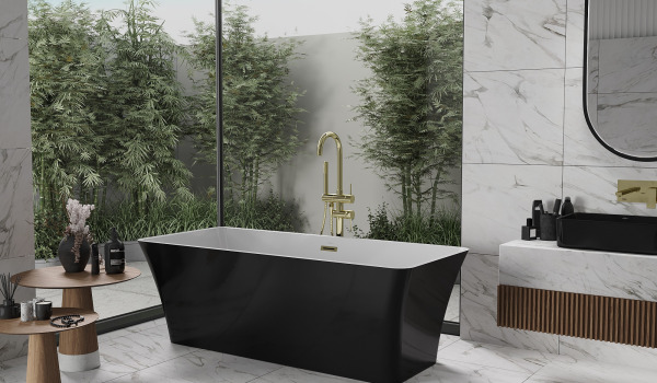 Combination of Black and Gold in a Marble Bathroom
