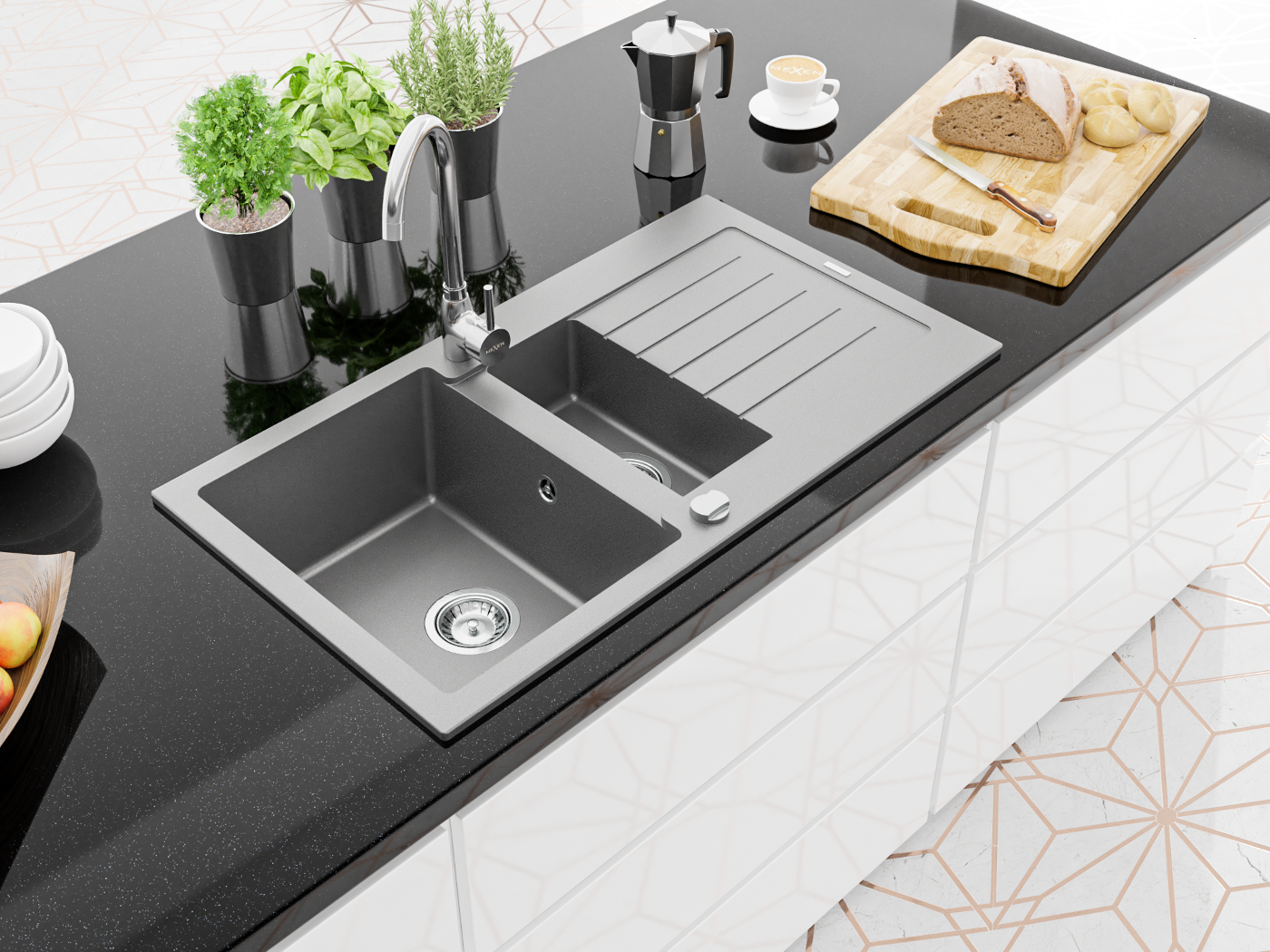 White, Black, Grey in a Modern Kitchen