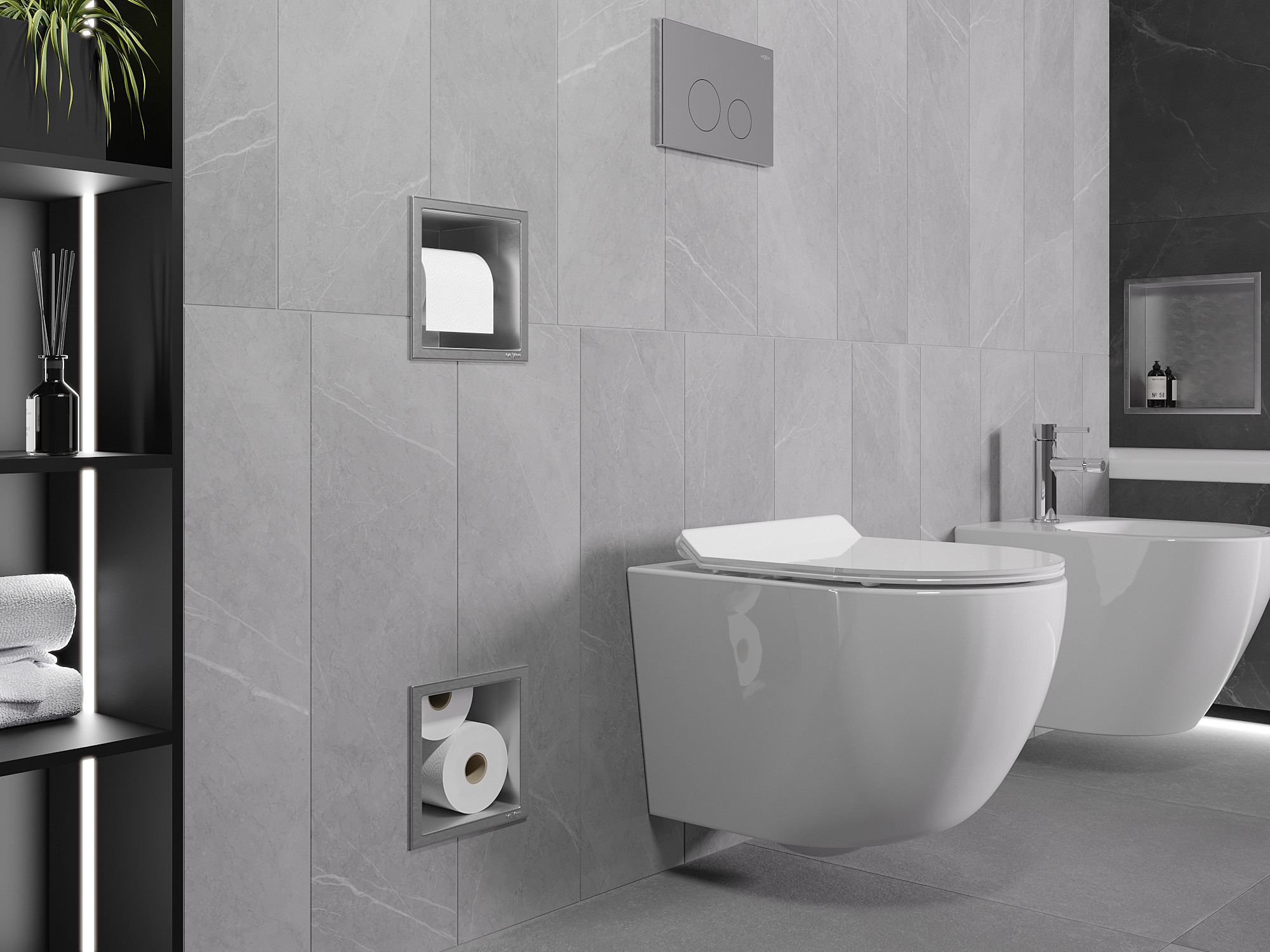 Toilet Paper Holder with Built-in Wall Magazine Rack