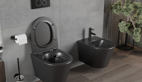 Gray and Wood in a Bathroom with Modern Fixtures