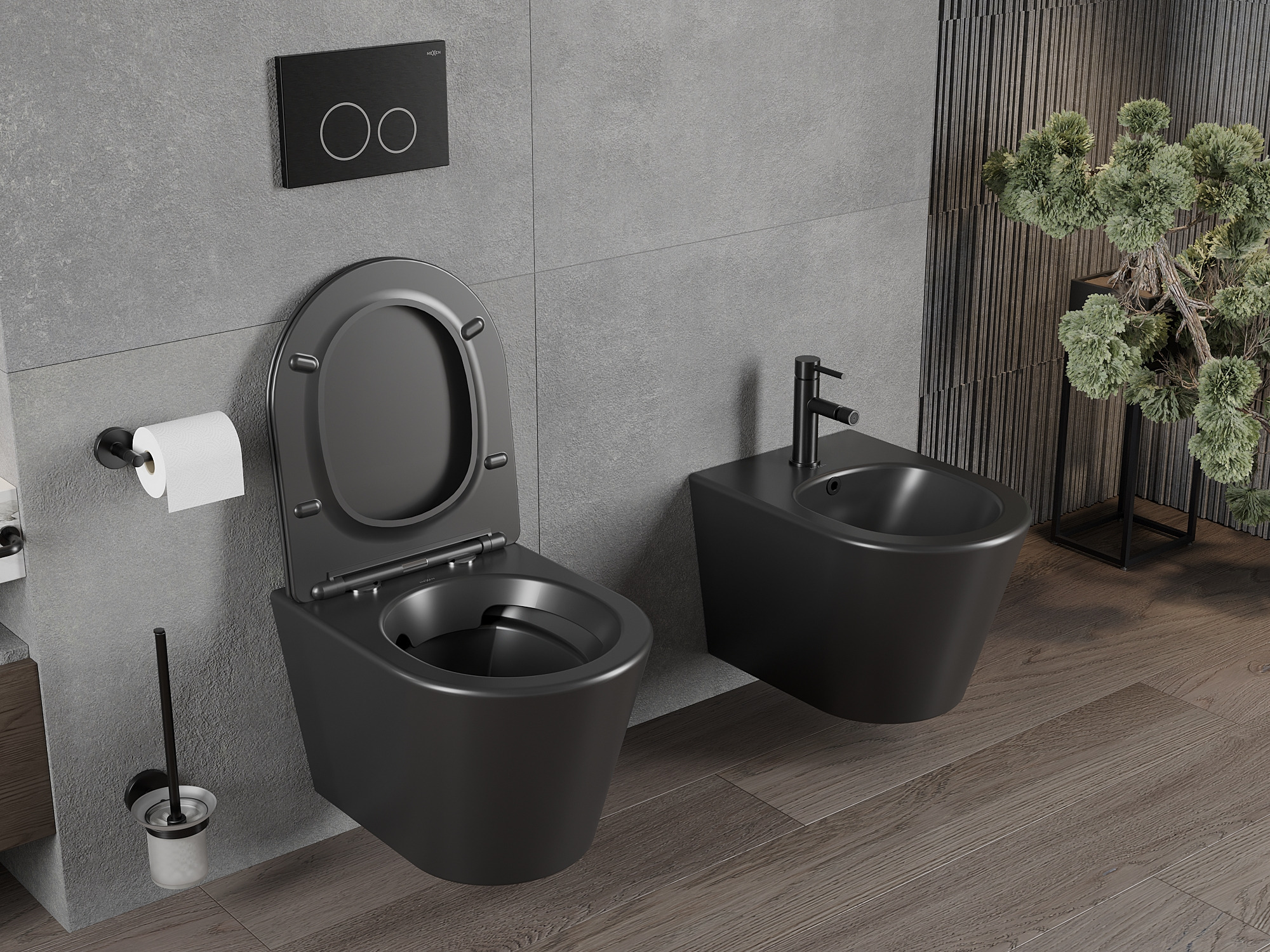 Gray and Wood in a Bathroom with Modern Fixtures