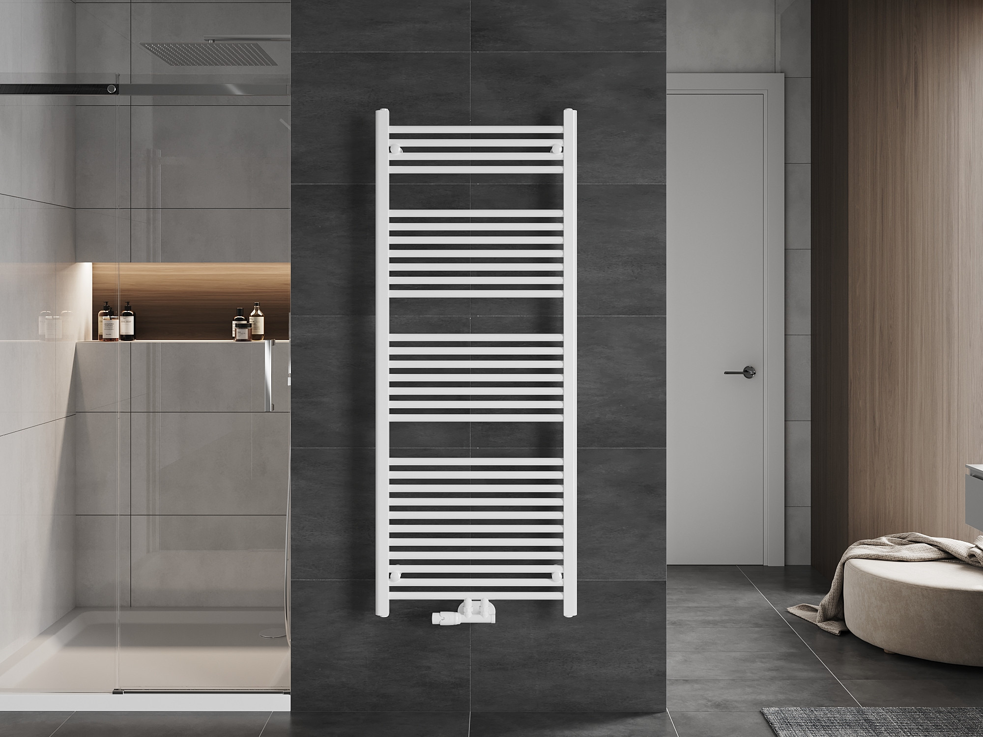 Towel radiator in the bathroom