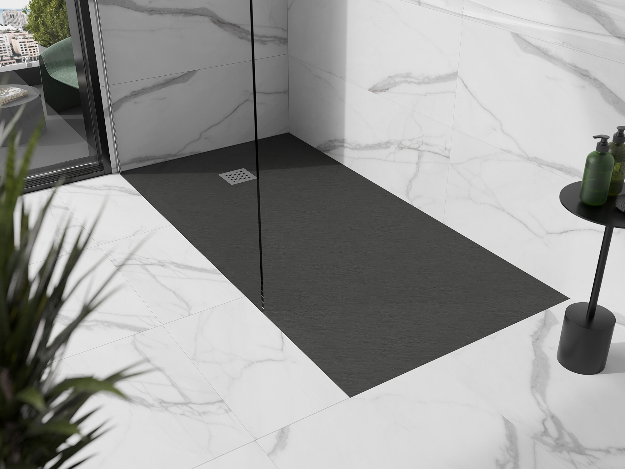 Marble bathroom with shower tray
