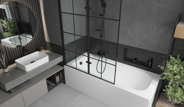Bathtub with a screen in an industrial vibe