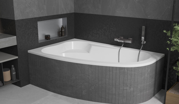 Gray Bathroom with Corner Bathtub