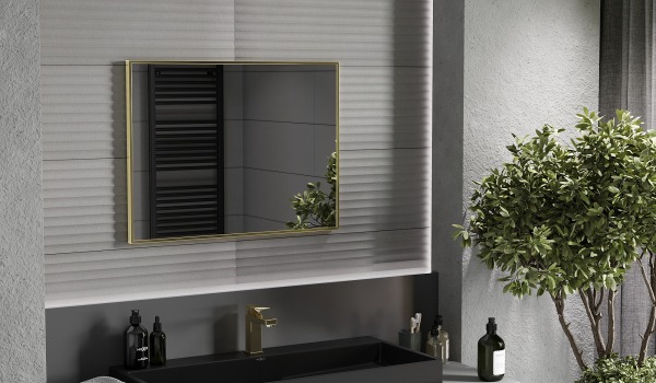 Golden details in a dark bathroom