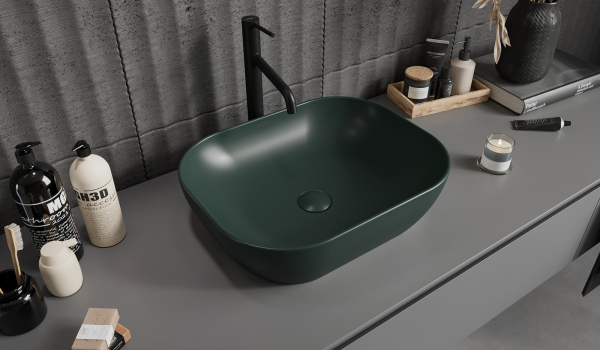 Green countertop basin - a modern accent for the bathroom