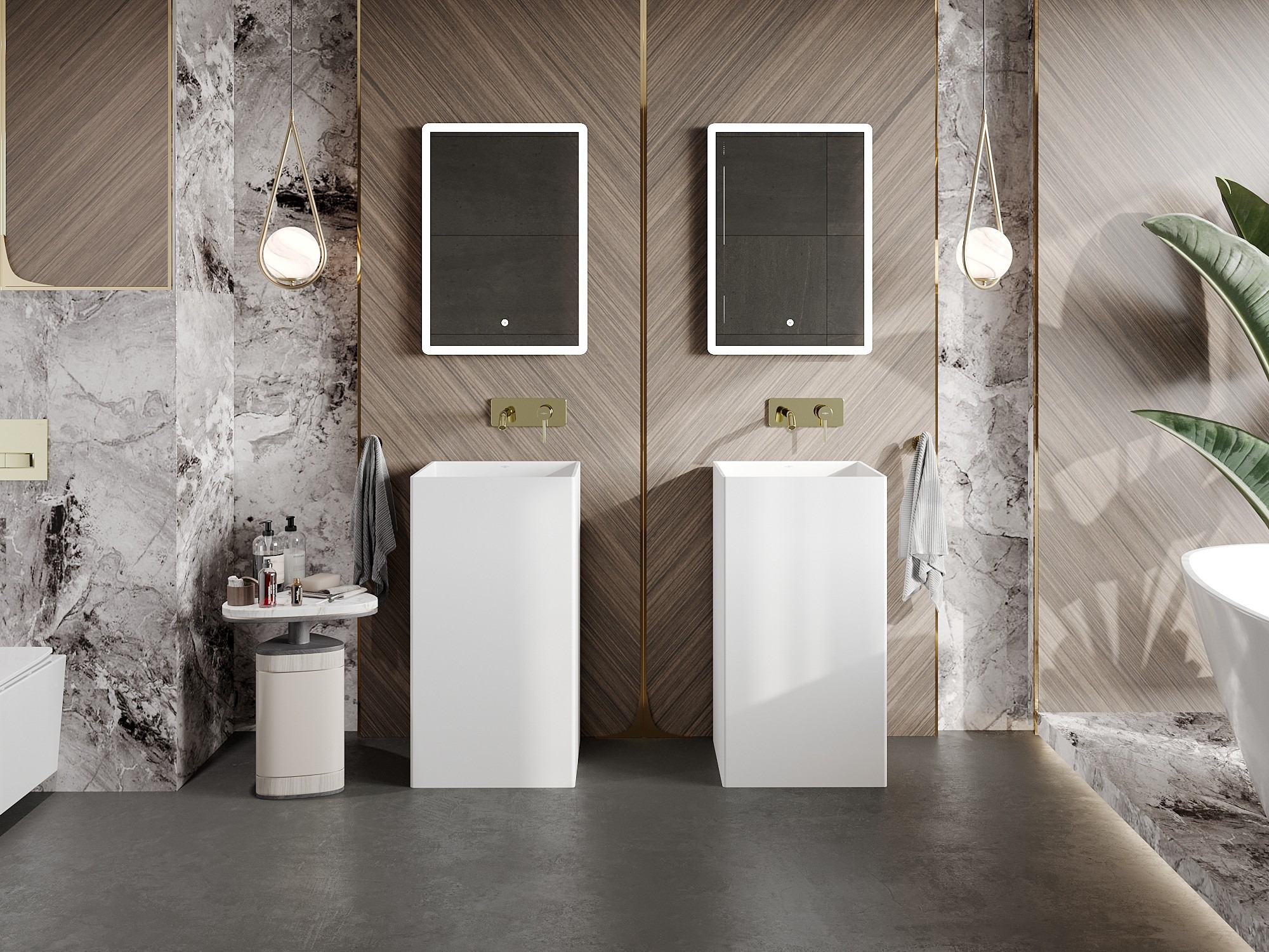Oriental bathroom with wood